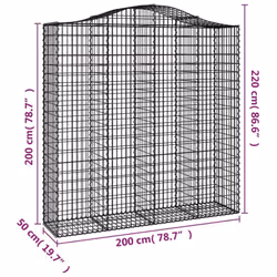 vidaXL Arched Gabion Basket Stone Basket Gabion Retaining Wall Galvanised Iron - 200 x 50 x 200/220 cm/ 5 pcs
