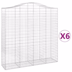 vidaXL Arched Gabion Basket Stone Basket Gabion Retaining Wall Galvanised Iron - 200 x 50 x 200/220 cm/ 6 pcs