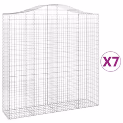 vidaXL Arched Gabion Basket Stone Basket Gabion Retaining Wall Galvanised Iron - 200 x 50 x 200/220 cm/ 7 pcs