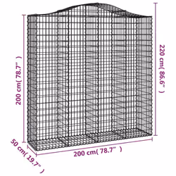 vidaXL Arched Gabion Basket Stone Basket Gabion Retaining Wall Galvanised Iron - 200 x 50 x 200/220 cm/ 7 pcs