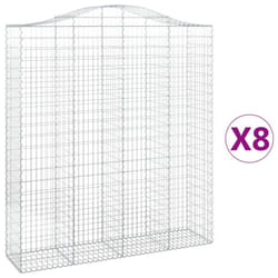 vidaXL Arched Gabion Basket Stone Basket Gabion Retaining Wall Galvanised Iron - 200 x 50 x 220/240 cm/ 8 pcs