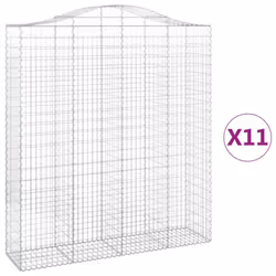 vidaXL Arched Gabion Basket Stone Basket Gabion Retaining Wall Galvanised Iron - 11 pcs, 200 x 50 x 220/240 cm