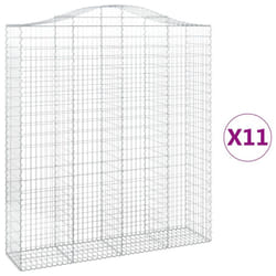 vidaXL Arched Gabion Basket Stone Basket Gabion Retaining Wall Galvanised Iron - 11 pcs, 200 x 50 x 220/240 cm