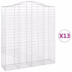 vidaXL Arched Gabion Basket Stone Basket Gabion Retaining Wall Galvanised Iron - 13 pcs, 200 x 50 x 220/240 cm