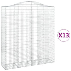 vidaXL Arched Gabion Basket Stone Basket Gabion Retaining Wall Galvanised Iron - 13 pcs, 200 x 50 x 220/240 cm