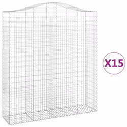 vidaXL Arched Gabion Basket Stone Basket Gabion Retaining Wall Galvanised Iron - 200 x 50 x 220/240 cm/ 15 pcs