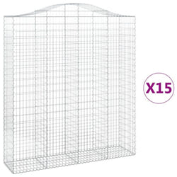 vidaXL Arched Gabion Basket Stone Basket Gabion Retaining Wall Galvanised Iron - 200 x 50 x 220/240 cm/ 15 pcs