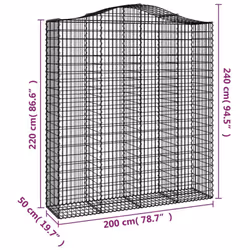 vidaXL Arched Gabion Basket Stone Basket Gabion Retaining Wall Galvanised Iron - 200 x 50 x 220/240 cm/ 15 pcs