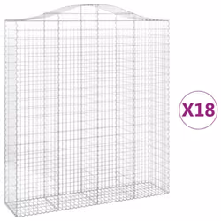 vidaXL Arched Gabion Basket Stone Basket Gabion Retaining Wall Galvanised Iron - 200 x 50 x 220/240 cm/ 18 pcs