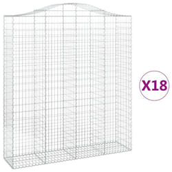 vidaXL Arched Gabion Basket Stone Basket Gabion Retaining Wall Galvanised Iron - 200 x 50 x 220/240 cm/ 18 pcs