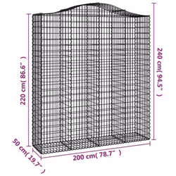 vidaXL Arched Gabion Basket Stone Basket Gabion Retaining Wall Galvanised Iron - 200 x 50 x 220/240 cm/ 18 pcs