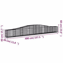 vidaXL Arched Gabion Basket Stone Basket Gabion Retaining Wall Galvanised Iron - 400 x 30 x 40/60 cm/ 15 pcs - Additional view 3