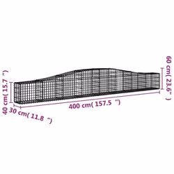 vidaXL Arched Gabion Basket Stone Basket Gabion Retaining Wall Galvanised Iron - 400 x 30 x 40/60 cm/ 20 pcs