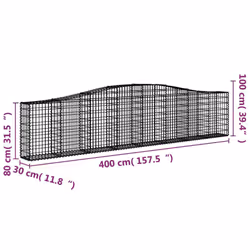 vidaXL Arched Gabion Basket Stone Basket Gabion Retaining Wall Galvanised Iron - 400 x 30 x 80/100 cm/ 20 pcs - Additional view 3