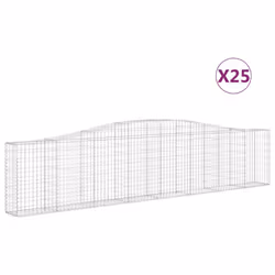 vidaXL Arched Gabion Basket Stone Basket Gabion Retaining Wall Galvanised Iron - 400 x 30 x 80/100 cm/ 25 pcs