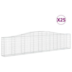 vidaXL Arched Gabion Basket Stone Basket Gabion Retaining Wall Galvanised Iron - 400 x 30 x 80/100 cm/ 25 pcs
