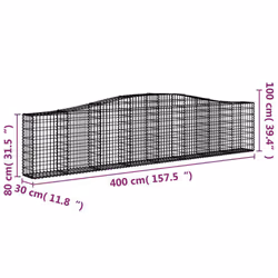 vidaXL Arched Gabion Basket Stone Basket Gabion Retaining Wall Galvanised Iron - 400 x 30 x 80/100 cm/ 25 pcs