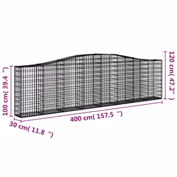 vidaXL Arched Gabion Basket Stone Basket Gabion Retaining Wall Galvanised Iron - 400 x 30 x 100/120 cm/ 4 pcs