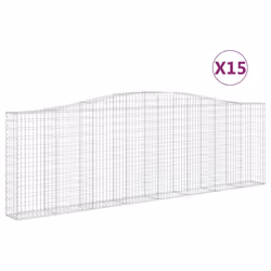 vidaXL Arched Gabion Basket Stone Basket Gabion Retaining Wall Galvanised Iron - 400 x 30 x 120/140 cm/ 15 pcs