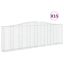 vidaXL Arched Gabion Basket Stone Basket Gabion Retaining Wall Galvanised Iron - 400 x 30 x 120/140 cm/ 15 pcs