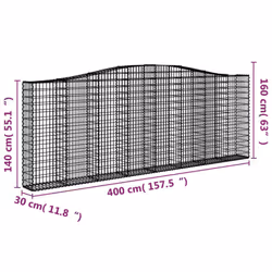 vidaXL Arched Gabion Basket Stone Basket Gabion Retaining Wall Galvanised Iron - 400 x 30 x 140/160 cm/4 pcs - Additional view 5