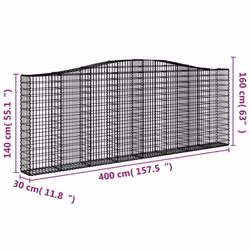 vidaXL Arched Gabion Basket Stone Basket Gabion Retaining Wall Galvanised Iron - 400 x 30 x 140/160 cm/5 pcs - Additional view 5