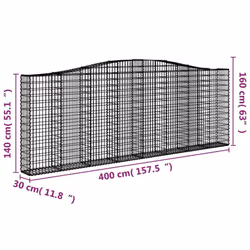 vidaXL Arched Gabion Basket Stone Basket Gabion Retaining Wall Galvanised Iron - 400 x 30 x 140/160 cm/ 9 pcs