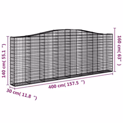 vidaXL Arched Gabion Basket Stone Basket Gabion Retaining Wall Galvanised Iron - 10 pcs, 400 x 30 x 140/160 cm - Additional view 5