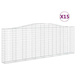 vidaXL Arched Gabion Basket Stone Basket Gabion Retaining Wall Galvanised Iron - 400 x 30 x 140/160 cm/ 15 pcs