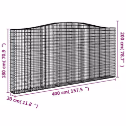 vidaXL Arched Gabion Basket Stone Basket Gabion Retaining Wall Galvanised Iron - 400 x 30 x 180/200 cm/ 5 pcs