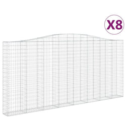 vidaXL Arched Gabion Basket Stone Basket Gabion Retaining Wall Galvanised Iron - 400 x 30 x 180/200 cm/ 8 pcs