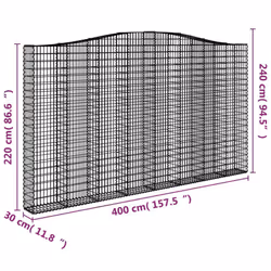 vidaXL Arched Gabion Basket Stone Basket Gabion Retaining Wall Galvanised Iron - 400 x 30 x 220/240 cm/ 3 pcs - Additional view 3