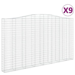 vidaXL Arched Gabion Basket Stone Basket Gabion Retaining Wall Galvanised Iron - 400 x 30 x 220/240 cm/ 9 pcs
