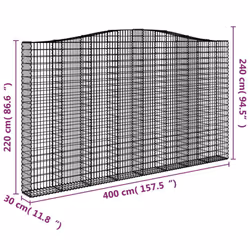 vidaXL Arched Gabion Basket Stone Basket Gabion Retaining Wall Galvanised Iron - 400 x 30 x 220/240 cm/ 9 pcs