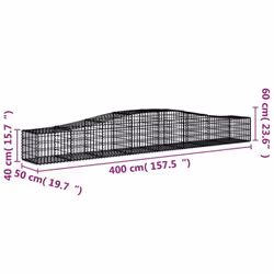 vidaXL Arched Gabion Basket Stone Basket Gabion Retaining Wall Galvanised Iron - 400 x 50 x 40/60 cm/ 15 pcs