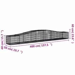 vidaXL Arched Gabion Basket Stone Basket Gabion Retaining Wall Galvanised Iron - 400 x 50 x 40/60 cm/ 20 pcs - Additional view 5