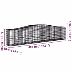 vidaXL Arched Gabion Basket Stone Basket Gabion Retaining Wall Galvanised Iron - 400 x 50 x 80/100 cm/ 10 pcs - Additional view 3