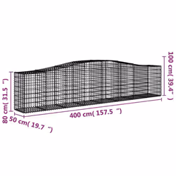 vidaXL Arched Gabion Basket Stone Basket Gabion Retaining Wall Galvanised Iron - 400 x 50 x 80/100 cm/15 pcs - Additional view 5