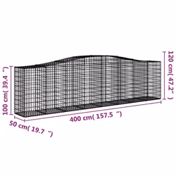 vidaXL Arched Gabion Basket Stone Basket Gabion Retaining Wall Galvanised Iron - 400 x 50 x 100/120 cm/ 5 pcs
