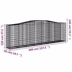 vidaXL Arched Gabion Basket Stone Basket Gabion Retaining Wall Galvanised Iron - 400 x 50 x 120/140 cm/ 4 pcs