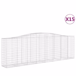 vidaXL Arched Gabion Basket Stone Basket Gabion Retaining Wall Galvanised Iron - 400 x 50 x 120/140 cm/ 15 pcs