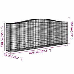 vidaXL Arched Gabion Basket Stone Basket Gabion Retaining Wall Galvanised Iron - 400 x 50 x 140/160 cm/ 6 pcs