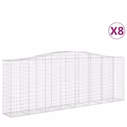 vidaXL Arched Gabion Basket Stone Basket Gabion Retaining Wall Galvanised Iron - 400 x 50 x 140/160 cm/ 8 pcs