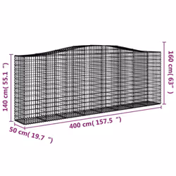 vidaXL Arched Gabion Basket Stone Basket Gabion Retaining Wall Galvanised Iron - 400 x 50 x 140/160 cm/ 8 pcs