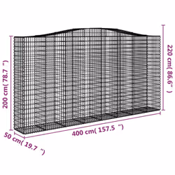 vidaXL Arched Gabion Basket Stone Basket Gabion Retaining Wall Galvanised Iron - 400 x 50 x 200/220 cm/ 6 pcs