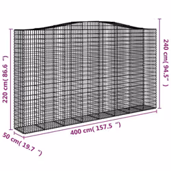 vidaXL Arched Gabion Basket Stone Basket Gabion Retaining Wall Galvanised Iron - 400 x 50 x 220/240 cm/ 5 pcs