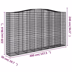 vidaXL Arched Gabion Basket Stone Basket Gabion Retaining Wall Galvanised Iron - 400 x 50 x 220/240 cm/ 7 pcs - Additional view 5