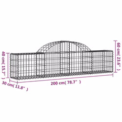 vidaXL Arched Gabion Basket Stone Basket Gabion Retaining Wall Galvanised Iron - 200 x 30 x 40/60 cm/ 3 pcs - Additional view 3