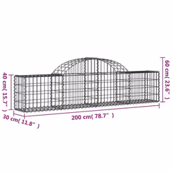 vidaXL Arched Gabion Basket Stone Basket Gabion Retaining Wall Galvanised Iron - 200 x 30 x 40/60 cm/ 9 pcs - Additional view 5