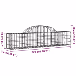 vidaXL Arched Gabion Basket Stone Basket Gabion Retaining Wall Galvanised Iron - 200 x 30 x 40/60 cm/ 20 pcs - Additional view 5